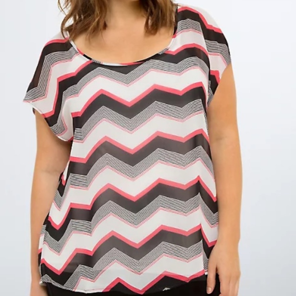 torrid Black White Pink Chevron Short Sleeve Blouse